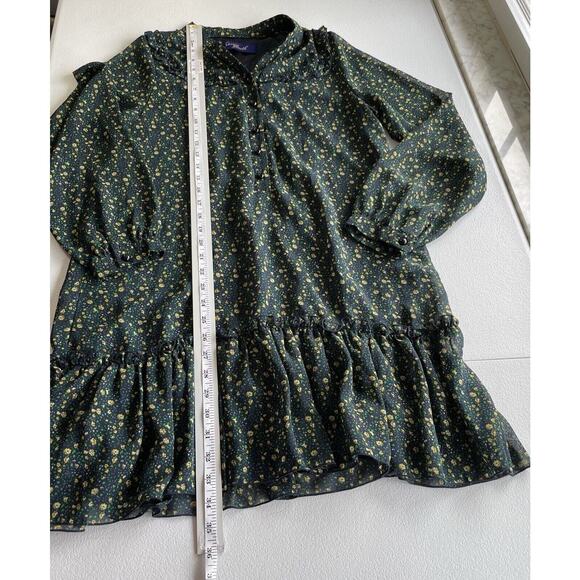 Sonic Youth Dress Long Sleeve Floral Print Mini Dress Tiered Ruffle V-Neck Small - Picture 11 of 12